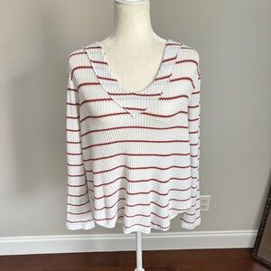 Altard State White Chestnut Stripe LongSleeve Top Size Large